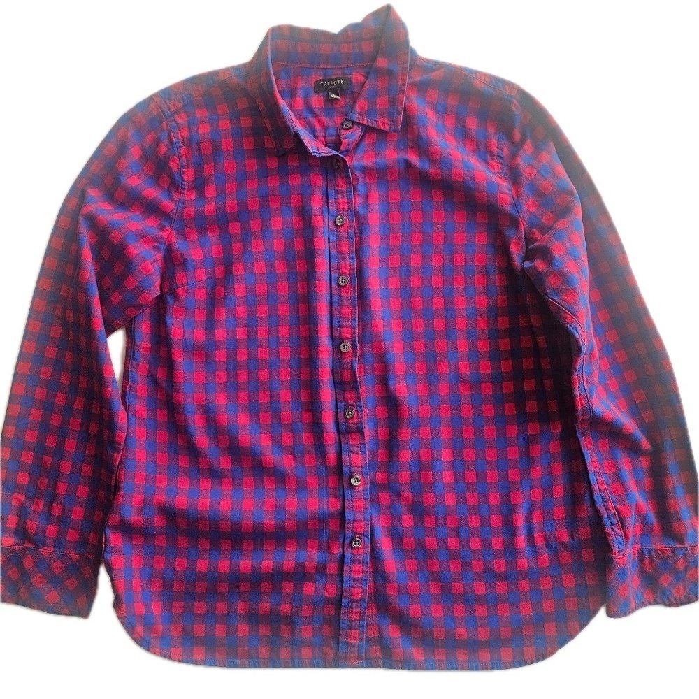 Talbots Button-Up Womens Petites S Multicolor Check Flannel Collared Long Sleeve